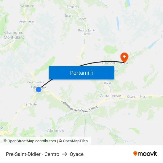 Pre-Saint-Didier - Centro to Oyace map