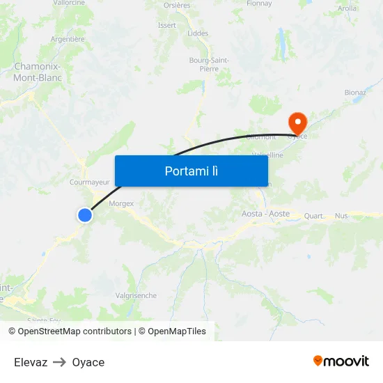 Elevaz to Oyace map