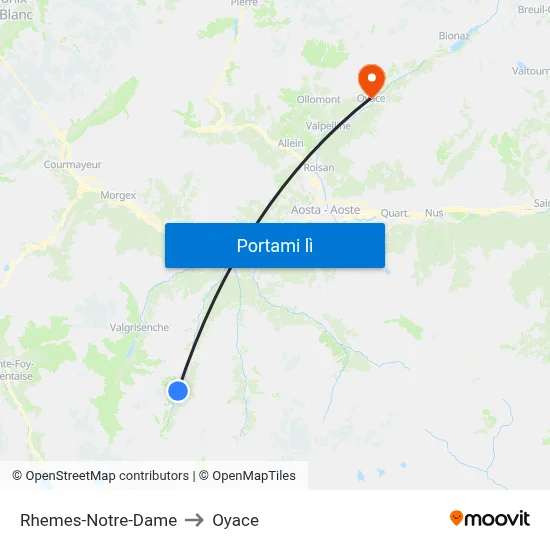 Rhemes-Notre-Dame to Oyace map