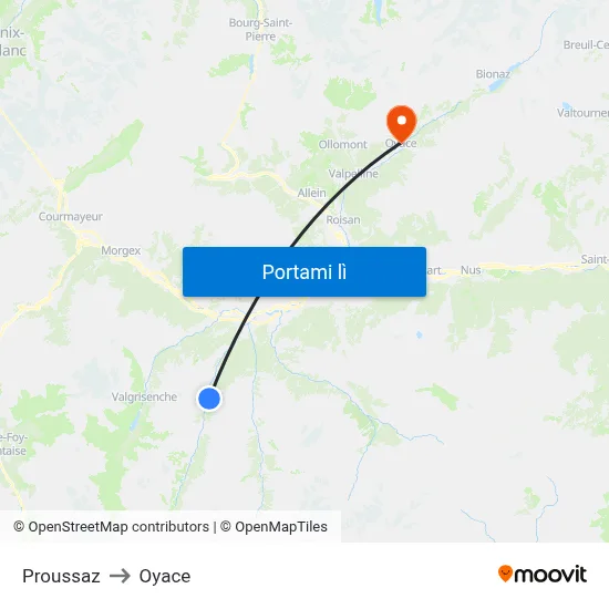 Proussaz to Oyace map