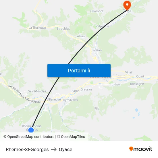 Rhemes-St-Georges to Oyace map