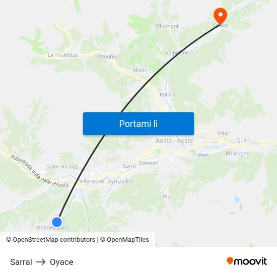 Sarral to Oyace map
