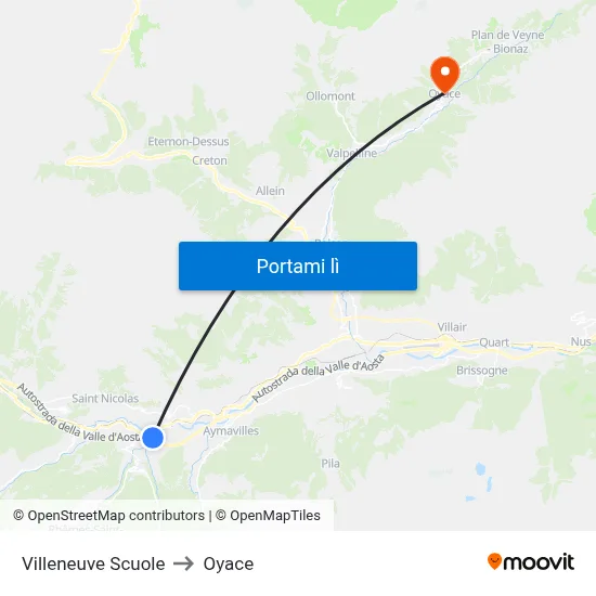 Villeneuve Scuole to Oyace map
