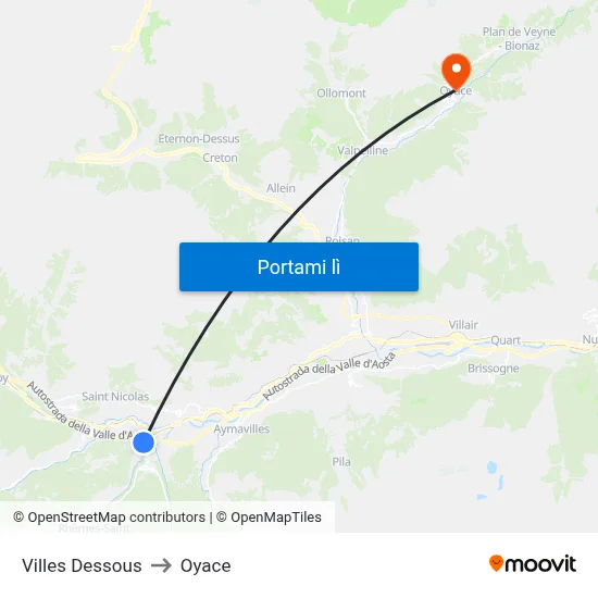 Villes Dessous to Oyace map