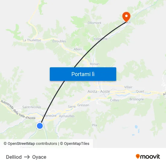 Delliod to Oyace map