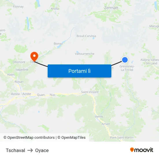Tschaval to Oyace map