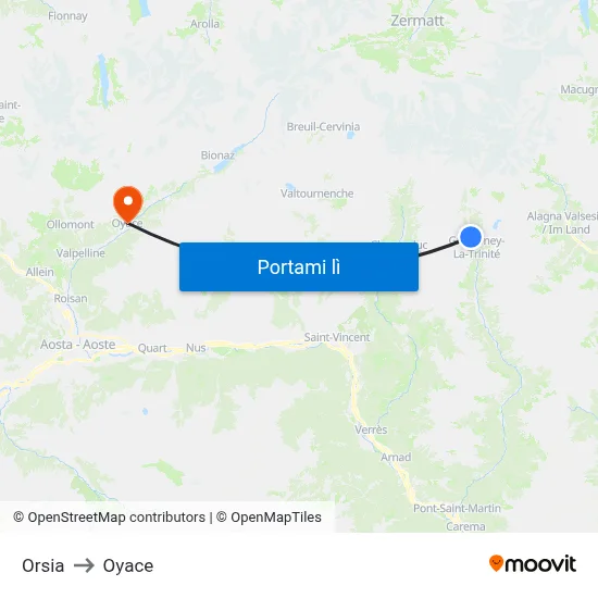 Orsia to Oyace map