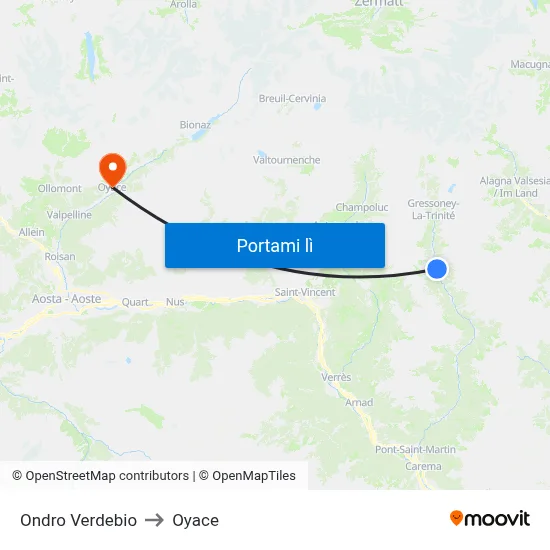Ondro Verdebio to Oyace map