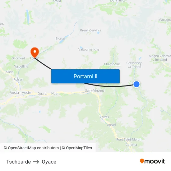 Tschoarde to Oyace map
