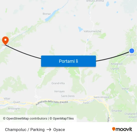 Champoluc / Parking to Oyace map