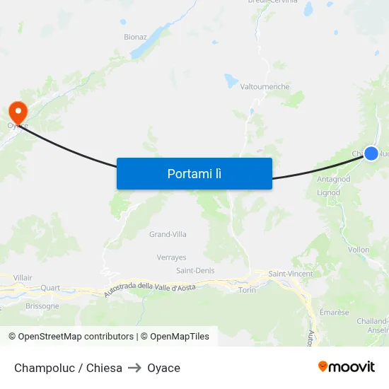 Champoluc / Chiesa to Oyace map