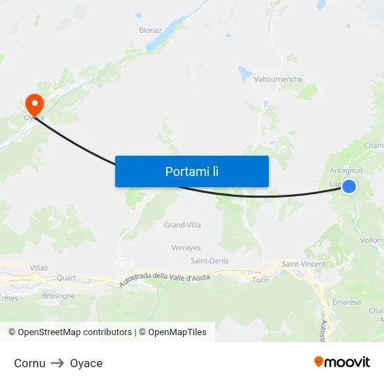 Cornu to Oyace map
