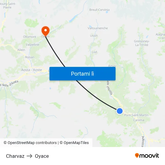 Charvaz to Oyace map