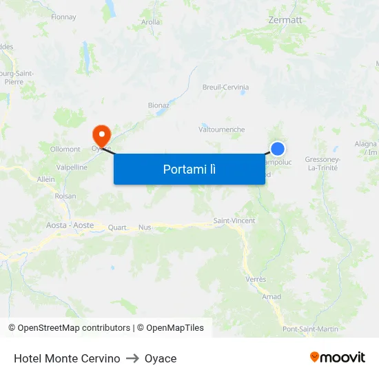 Hotel Monte Cervino to Oyace map