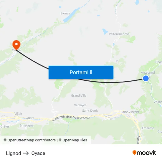 Lignod to Oyace map