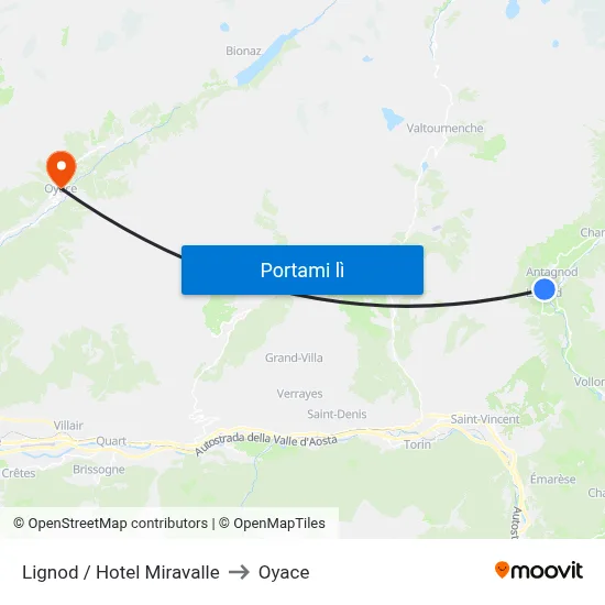 Lignod / Hotel Miravalle to Oyace map
