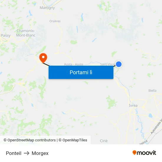 Ponteil to Morgex map