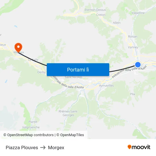 Piazza Plouves to Morgex map