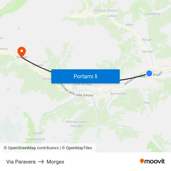 Via Paravera to Morgex map