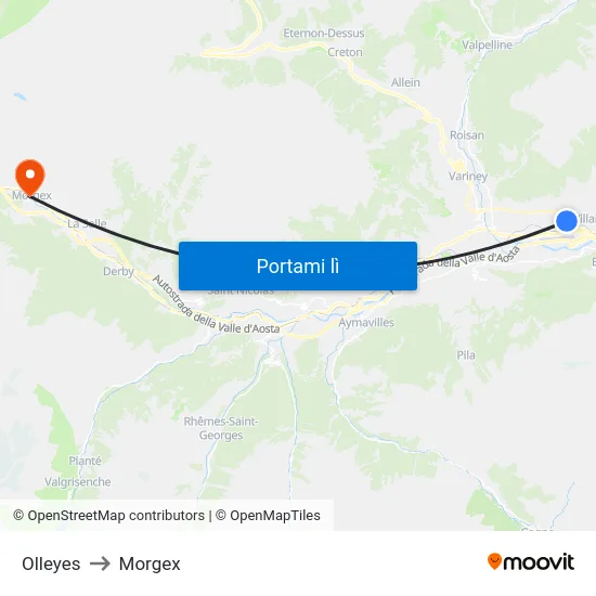 Olleyes to Morgex map