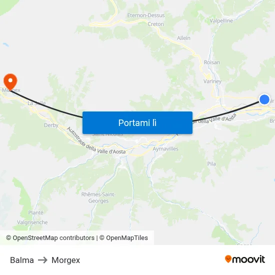 Balma to Morgex map