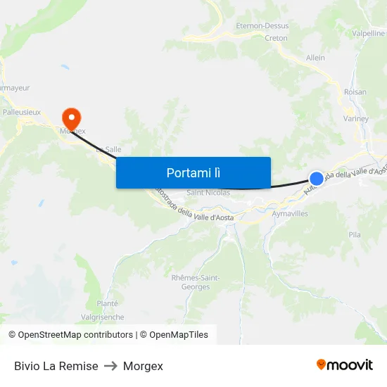 Bivio La Remise to Morgex map