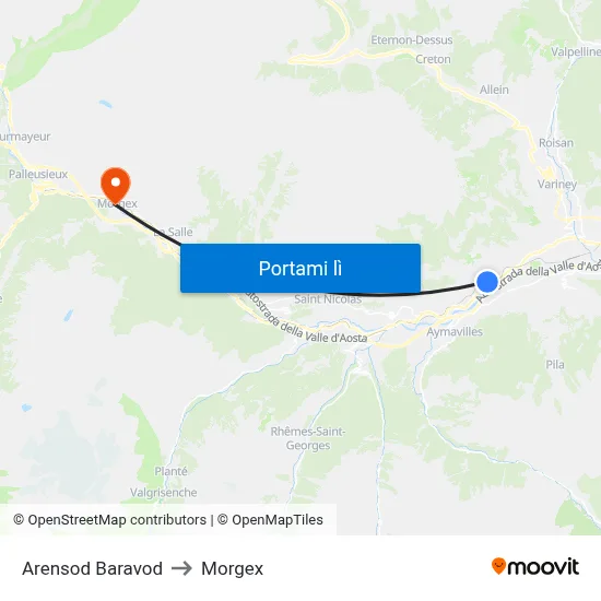 Arensod Baravod to Morgex map