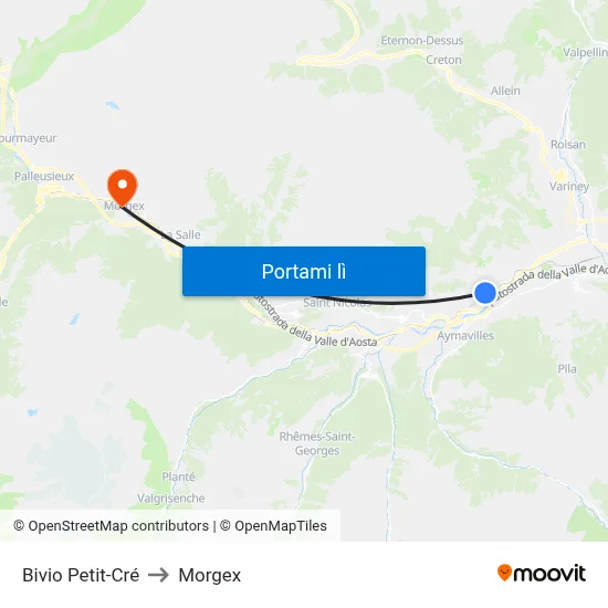 Bivio Petit-Cré to Morgex map