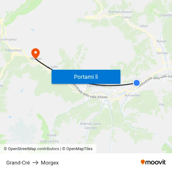 Grand-Cré to Morgex map