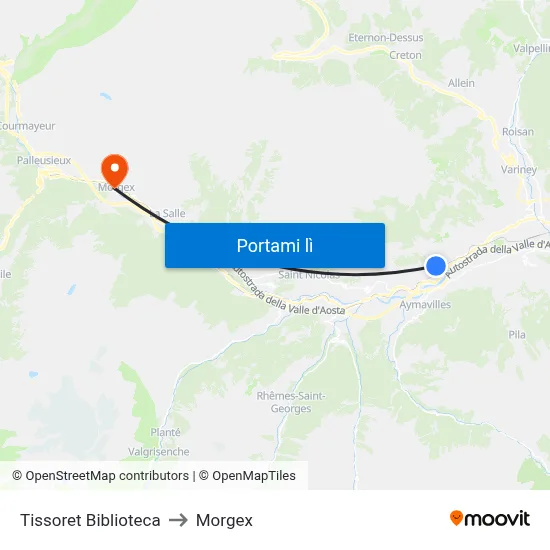 Tissoret Biblioteca to Morgex map