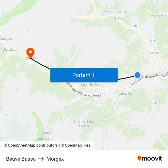 Beuvé Bassa to Morgex map