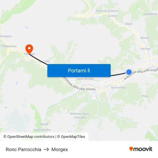 Ronc Parrocchia to Morgex map