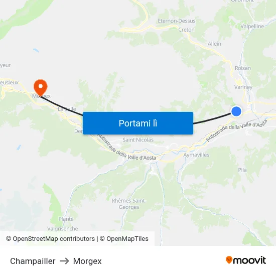 Champailler to Morgex map