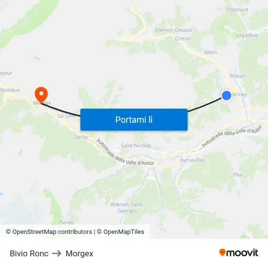 Bivio Ronc to Morgex map