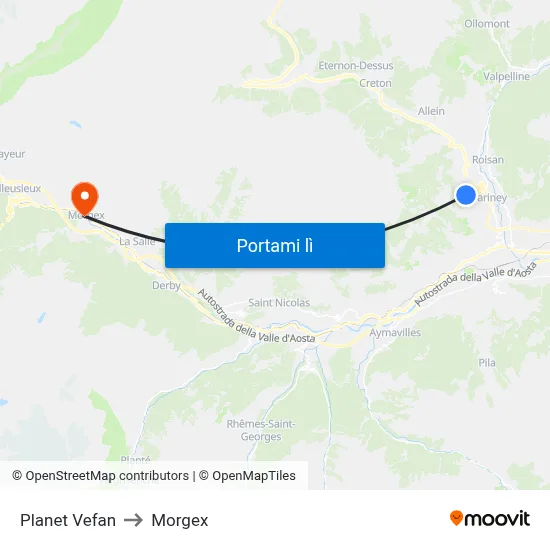 Planet Vefan to Morgex map