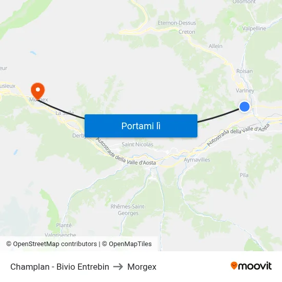 Champlan - Bivio Entrebin to Morgex map