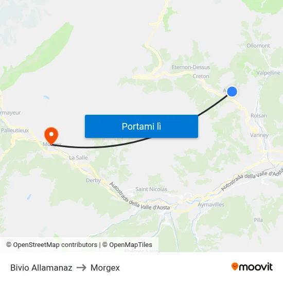 Bivio Allamanaz to Morgex map