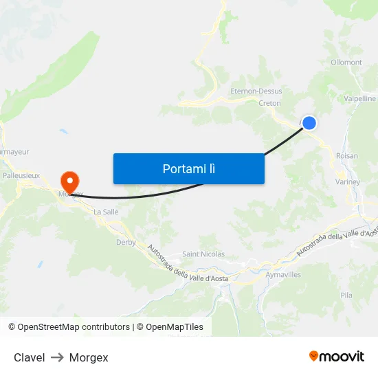 Clavel to Morgex map