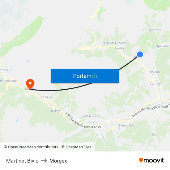 Martinet Bivio to Morgex map