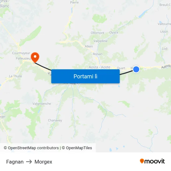 Fagnan to Morgex map