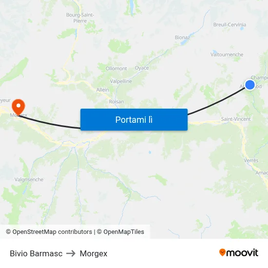 Bivio Barmasc to Morgex map