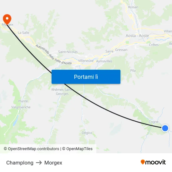 Champlong to Morgex map