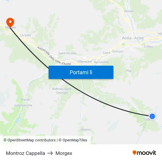 Montroz Cappella to Morgex map
