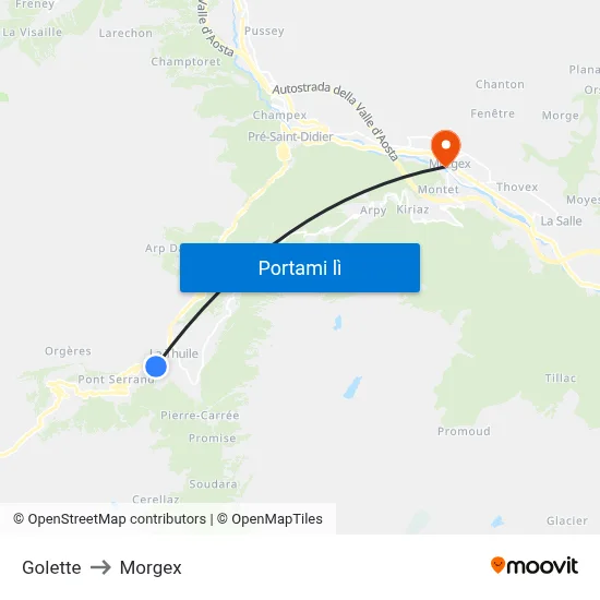 Golette to Morgex map