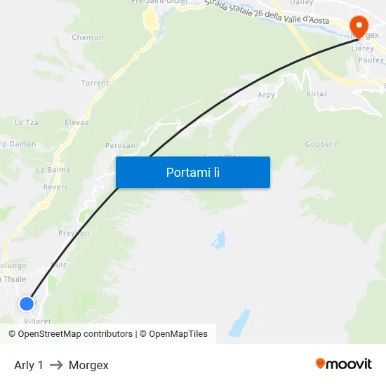 Arly 1 to Morgex map
