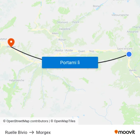 Ruelle Bivio to Morgex map