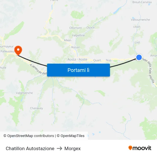 Chatillon Autostazione to Morgex map