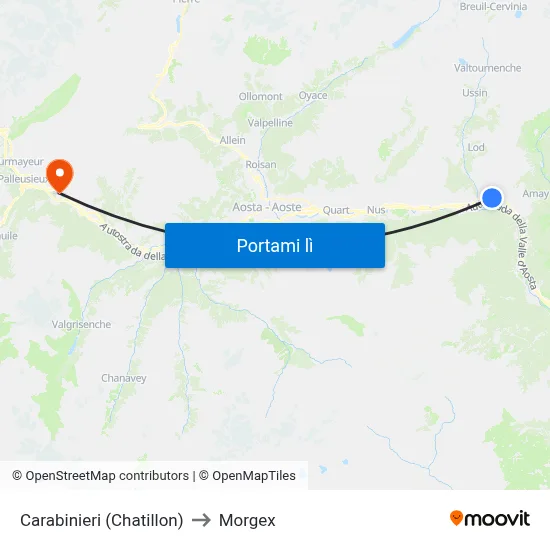 Carabinieri (Chatillon) to Morgex map