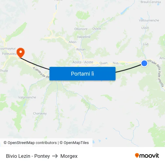 Bivio Lezin - Pontey to Morgex map