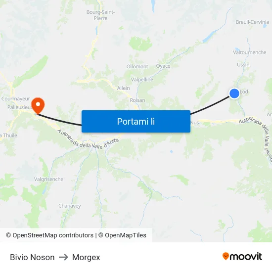 Bivio Noson to Morgex map